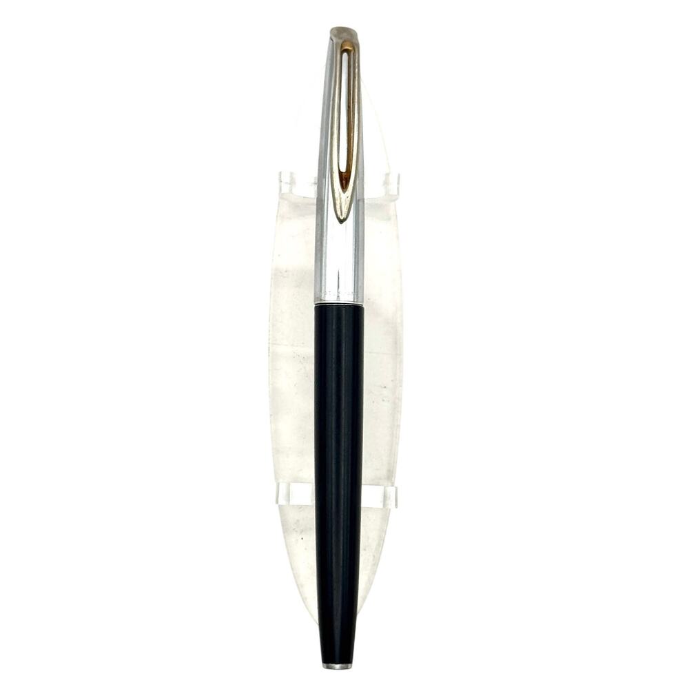 Vintage Waterman Fountain Pen Black Chrome Cap 14K Inset Nib Engraved Gold Clip